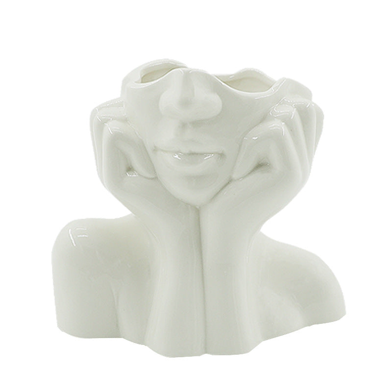 White Ceramic Creative Face vase