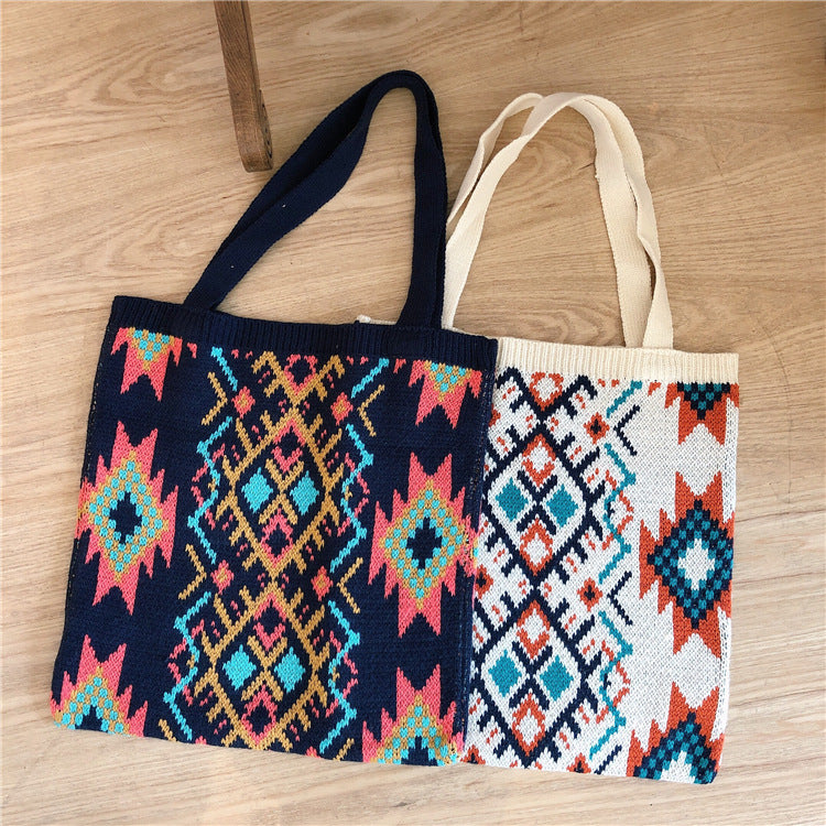Vintage pattern knit bag