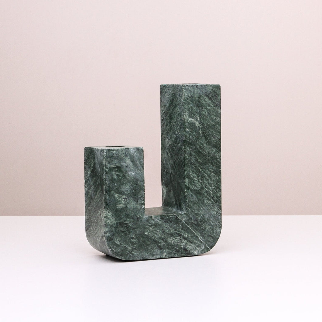 Staggered Taper Candlestand-Green Marble